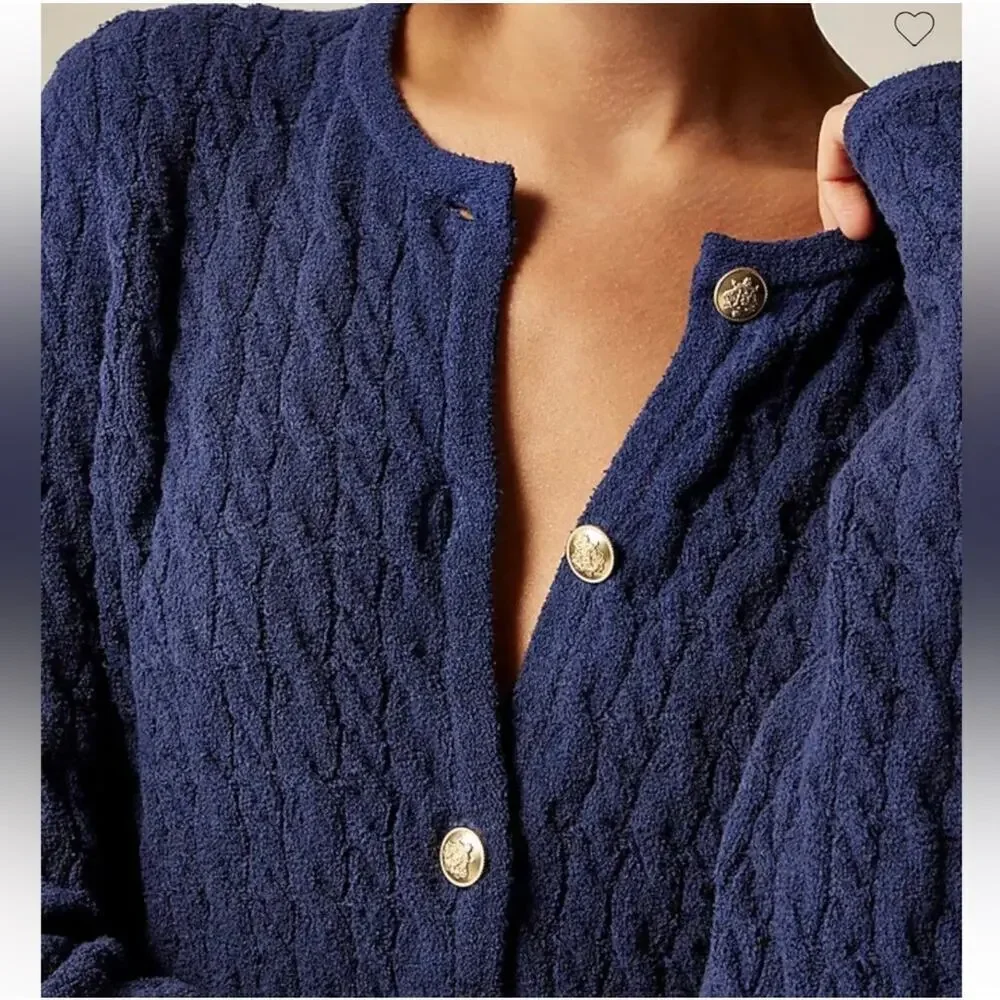 J.Crew Odette Cable Knit Sweater Lady Jacket Cotton-Blend Bouclé Navy XS NWT